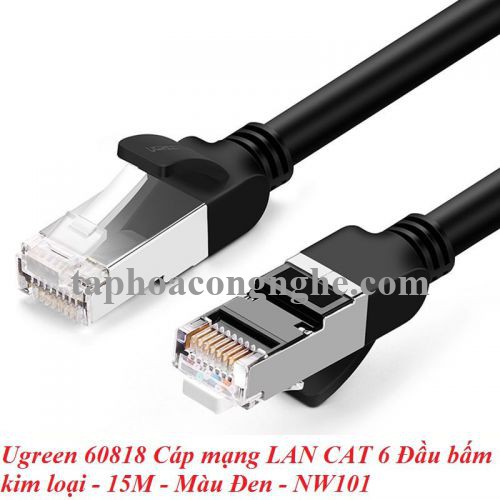 Ugreen 60818 15M màu Đen Cáp mạng LAN cat6 Đầu bấm kim loại NW101 30060818
